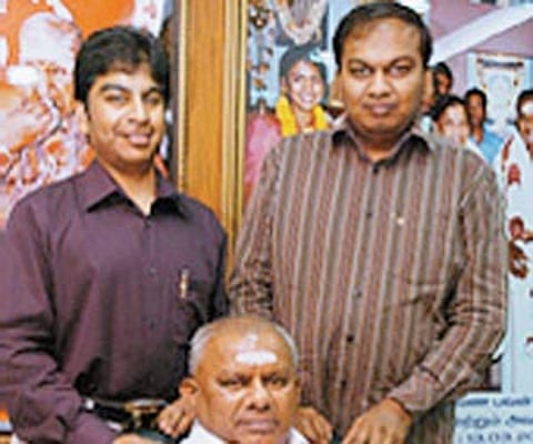P Rajagopal with his sons P R Shivakumar and R Saravanan