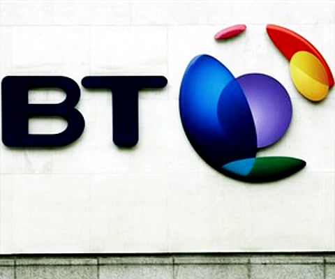 The British Telecom logo in front of its London headquarters.