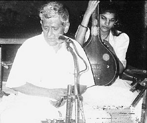 (File photo) Mavelikkara R Prabhakara Varma giving a vocal concert at the Thamaramkulangara Sree Dharma Sastha Temple, Tripunithura.