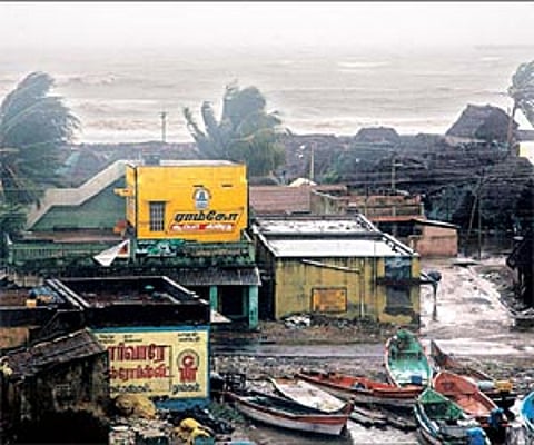 A view of the raging sea at Nagapattinam.