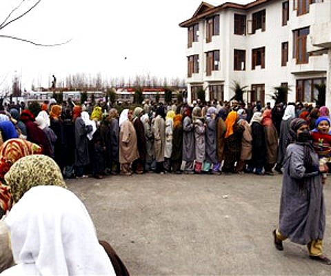 Voters queue up during the last phase of the J&K elections. (File, AP)