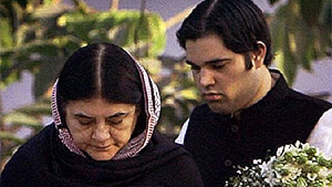 BJP MP from Sultanpur Maneka Gandhi and her son, and outgoing MP from Pilibhit Varun Gandhi.