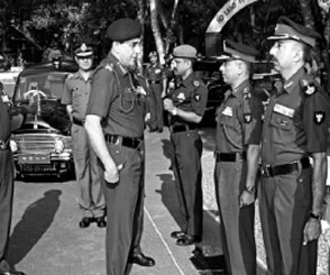 The Chief of the Army Staff General Deepak Kapoor interacting with Station Commander Brigadier Krishan Kumar and other senior officials during his vi