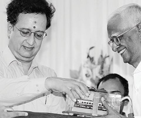 Integral Coach Factory (ICF) general manager M S Jayanth honouring a senior staff during the 54th Railway Week celebrations, in the city on Saturday.