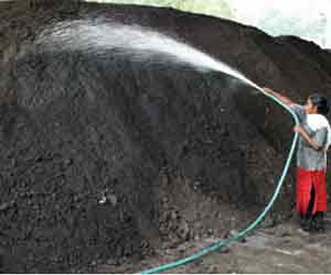 QUENCHING THIRST: A battery of bacteria work 24 X 7 to convert waste into manure. This woman employee tries to keep the bacteria happy as a little mo