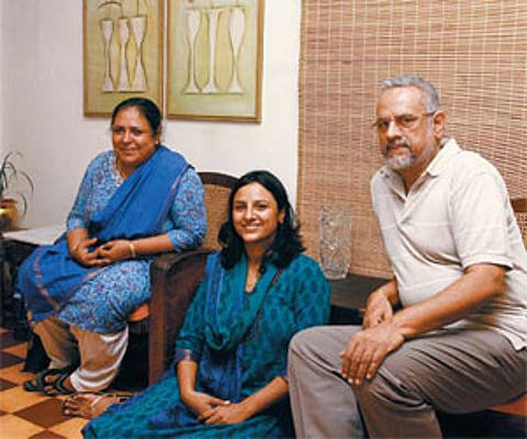 Cdr (retd) C T Kuruvilla with wife Rosemary and daughter Sanjana
