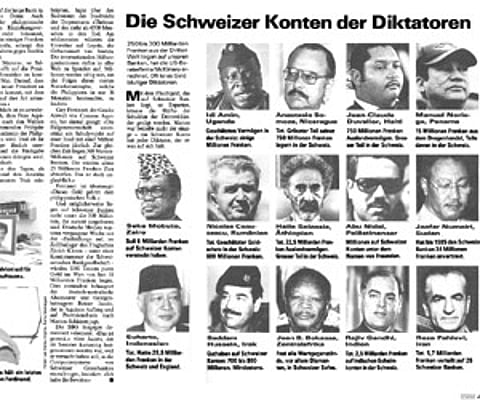 Schweizer Illustrierte, in its November 11, 1991 issue exposed Rajiv Gandhi (bottom row, second from right) among 14 politicians from developing natio