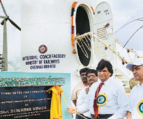 Member (Electricals), Railway Board, Sukhbir Singh, unveiling the stone for the wind mill project at Kasturi Rengapuram in Tirunelveli district, on Th