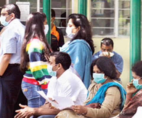 Patients waiting for the results of swine flu test at RGICD in Bangalore on Saturday.