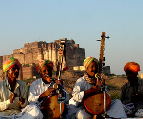 Rajasthani folk musicians playing at the festival in 2007. (IANS Photo)