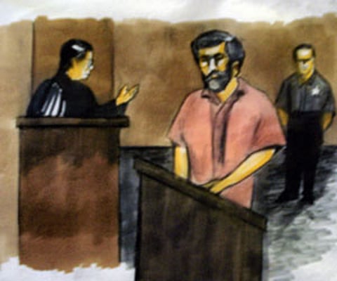 This courtroom sketch shows Tahawwur Rana during his trial in the United States.