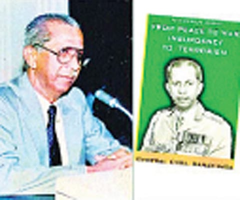 General Cyril Ranatunga and the cover of his book, From Peace to War: Insurgency to Terrorism