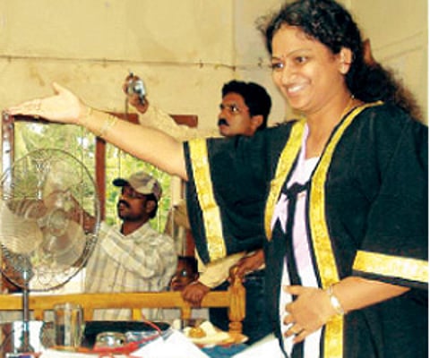 Salur Municipal chairperson Gangamma (left) and Kakinada Mayor Saroja (right)