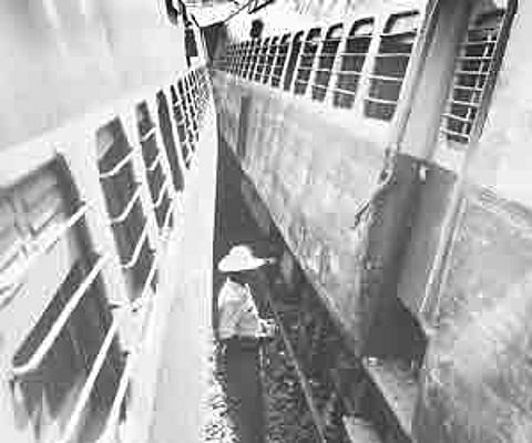 The scene at the Bangalore City Railway Station after two trains brushed against each other on Thursday.