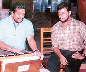 Composer Vidya Sagar and Lal Jose during a music session at Chennai for 'Oru Maravathoor Kanavu'.