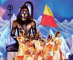 Sacred steps: A late-night dance performance at a cultural programme for Shivaratri at Palace Grounds on Monday.