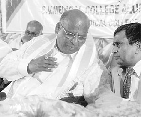 TTD Chairman DK Audikesavulu Naidu having a word with Indian Nursing Council president Dileep Kumar at the golden jubilee celebrations of Sri Venkates