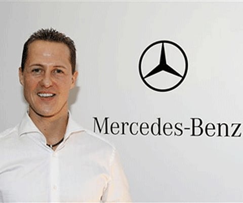 German F1 driver Michael Schumacher in the headquarters of British Brawn GP in Brackley, England. (AP)