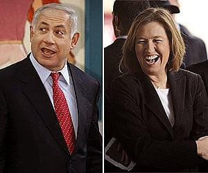 Likud Party's Binyamin Netanyahu, Kadima's Tzipi Livni. (Photo: AP)