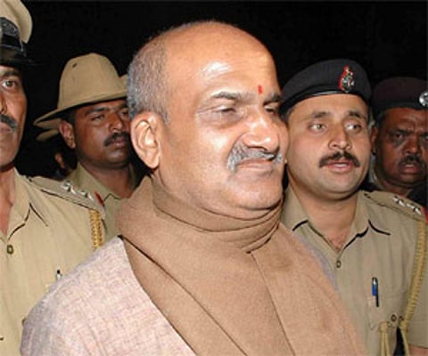 Pramod Mutalik at the jail ward in the district hospital in Madikeri on Sunday.