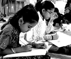 A scene from Women’s College auditorium on Sunday where Toonz Animation India organised Hues and Lines, a painting and cartoon competition.