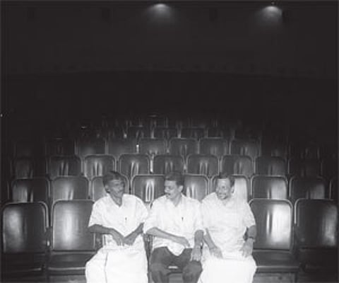 Ushers at Sridhar theatre: (from left) M V Sebastian, M C Varghese and Ramachandra Pai/Jipson Sikhera.