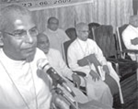 Thrissur Archbishop Andrews Thazhath inaugurating the protest meet in Thrissur on Tuesday.