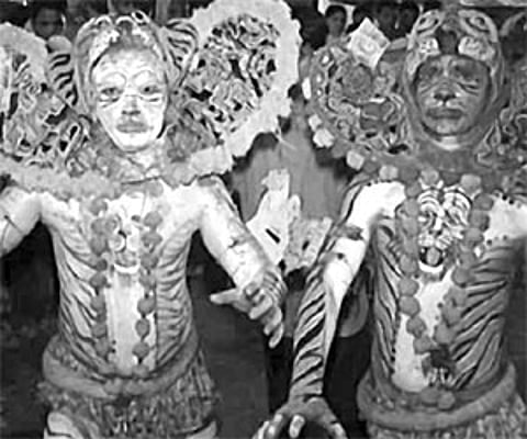 Artistes perform ‘Bagha Nacha’ at the procession marking the end of Sital Sasthi jatra on Saturday.