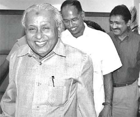 Justice P K Shamsuddin and Cochin Port Trust chairman N Ramachandran arriving for the launch of diploma courses in logistics and supply chain manageme