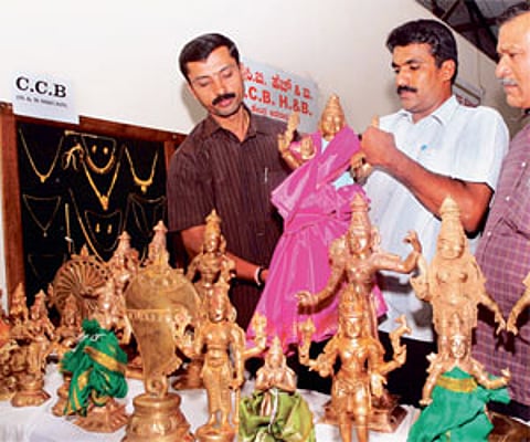 Idols, seized by the CCB Police, on display at the City Police Commissioner office in Bangalore