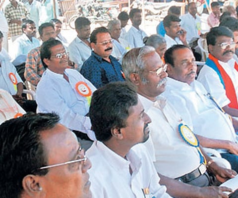 Members of CSI People’s Welfare Centre staging a token fast against the alleged irregularities by Bishop Dr Manickam Dorai in Coimbatore on Tuesday