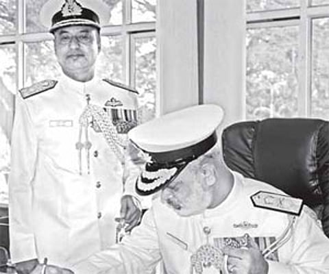 Vice Admiral K N Sushil formally taking over as the Flag Officer Commanding-in-Chief of the Southern Naval Command, from Vice Admiral Sunil K Damle.