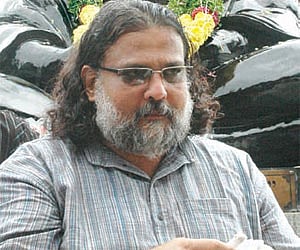 Tushar Gandhi, great grandson of Mahatma Gandhi at Bapu Ghat in the city. He was in Hyderabad to release the audio CD of Mahatma.
