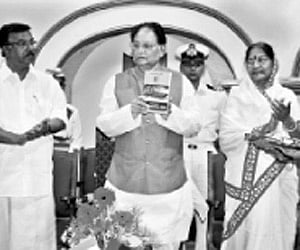 Governor R S Gavai releasing a journal on the NCC symposium at the Kanakakkunnu Palace on Friday. DGP Jacob Punnoose, Food and Civil Supplies Minist