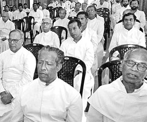 CMI priests on a prayer fast at Infant Jesus Church at Thalore on Monday.