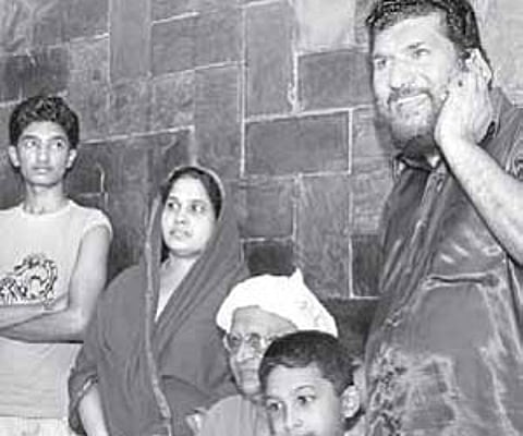 Pattanam Rasheed with his mother Jameela Hussain, wife Najuma Rasheed and sons Althaf Hussain (standing) and Alrinshid.