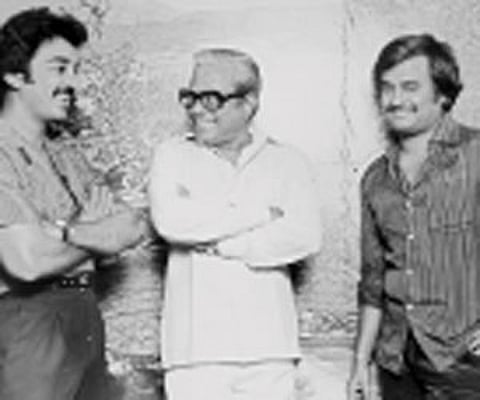 K Balachander with Kamal Haasan and Rajnikanth.