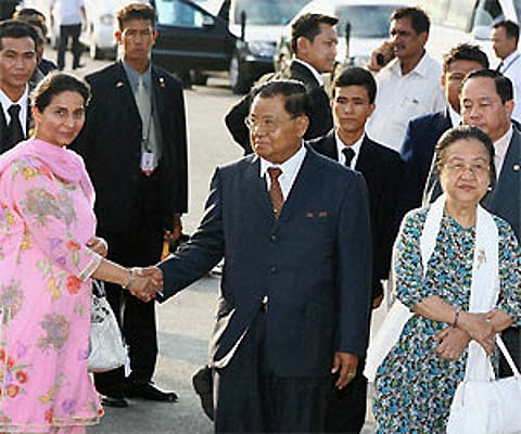 General Than Shwe with Preneet Kaur. PTI Photo