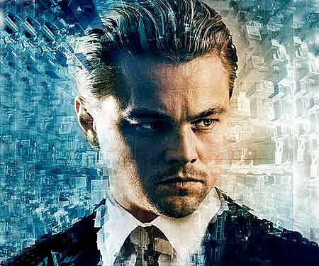 The poster of Inception starring Leonardo Dicaprio and directed by Christopher Nolan.
