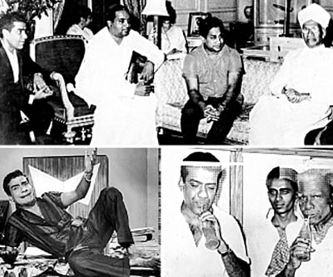 Chandrababu with then President S Radhakrishnan and Sivaji Ganesan. The actor with his father; Chandrababu in one of his movies. Photo: ENS