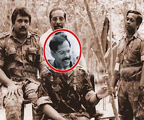 Kumaran Pathmanathan (circled) seen with (from left) LTTE founder Velupillai Prabhakaran, Anton Balasingham and LTTE air wing leader Sankar - Agencies