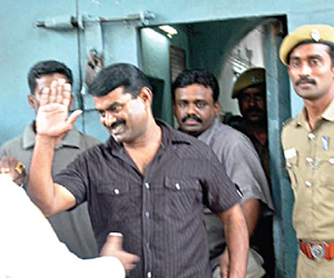 Seeman coming out of Vellore Central Prison on Friday.