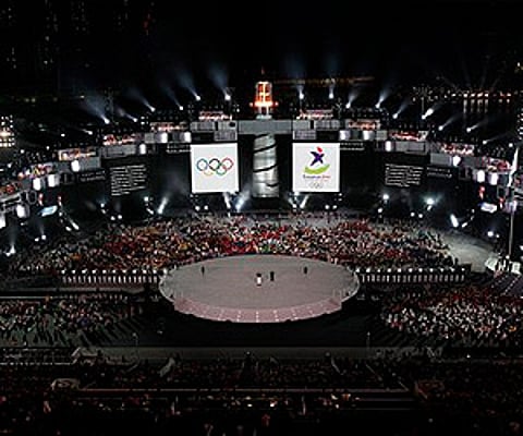 Celebrations are seen during the closing ceremony of the Youth Olympic Games held on Thursday Aug. 26, 2010 in Singapore. (AP)