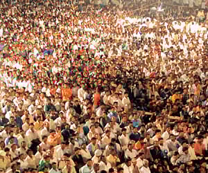 MRPS activists gather in large numbers at the Nizam College Grounds in Hyderabad on Saturday for ‘Yuddha Bheri’.