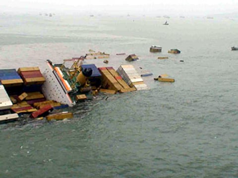 Panaman ship MSC Chitra Monday after it collided with another vessle off Mumbai Saturday. IANS