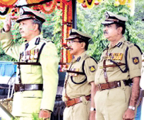 One last parade: IPS officer Srinivasan attending his farewell march past organised at KSRP grounds in Bangalore on Monday | Nagaraja Gadekal