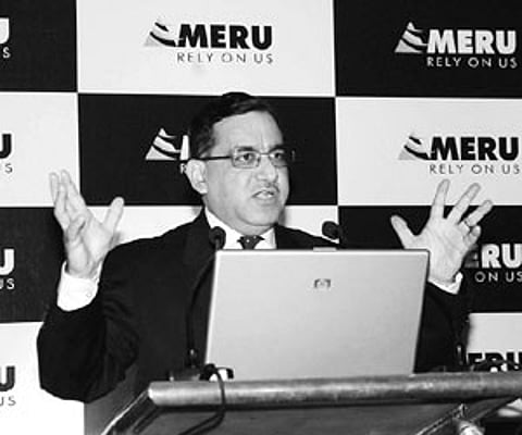 Rajesh Puri, CEO, Meru Cabs Pvt Ltd, addressing media in the city on Monday.
