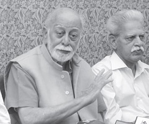 President of the Committee for Release o Political Prisoners (CRPP), AP branch, KG Kannabiran (centre) at a media conference in Hyderabad on Saturday.