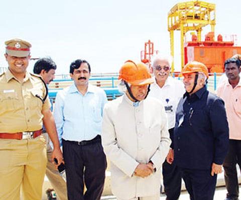 ALL IS FINE: Former President Dr A P J Abdul Kalam and his associate V Ponraj during their visit to the nuclear power plant site in Koodankulam.