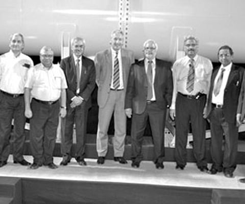 Armin Bruck, MD, Siemens Ltd. (fifth from right) with dignitaries at the launch of 1200 kV SF6 circuit breaker